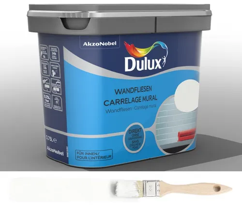 Dulux Fresh up Renovierfarbe für Wandfliesen, glänzend Weiß 0,75 L - Möbel- & Spezialfarben, ideal für Bad und Küche, wasserbasierte, UV-beständige Farbe für einen langlebigen Glanz auf Fliesen.