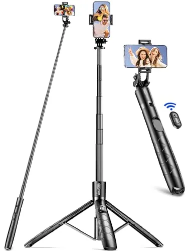 179cm Handy Stativ für Smartphone, Stabil und Tragbar Aluminium Selfie Stick Stativ, Handystativhalter mit Fernauslöser Kompatibel iPhone/Galaxy/Huawei/Camera, Perfekt für Selfies/Videoaufnahmen