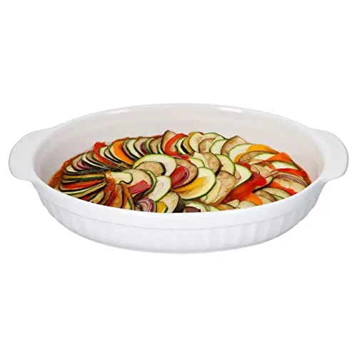 MamboCat ovale Auflaufform mit Griffen I Brotbackform 1,8l Keramik Bräter backofengeeignet I Pasta Servierschale weiß feuerfeste Ofenform Lasagne I Antipastischale I Ofen Kasserolle Cazuela 36 cm