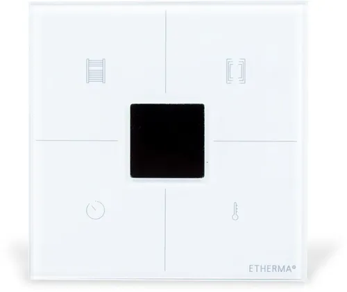 Etherma eTOUCH-hybrid Einbauthermostat 16A - Raumtemperaturregler mit energieeffizienter Selbstlernfunktion und elegantem Infinity Design für optimale Benutzerfreundlichkeit.