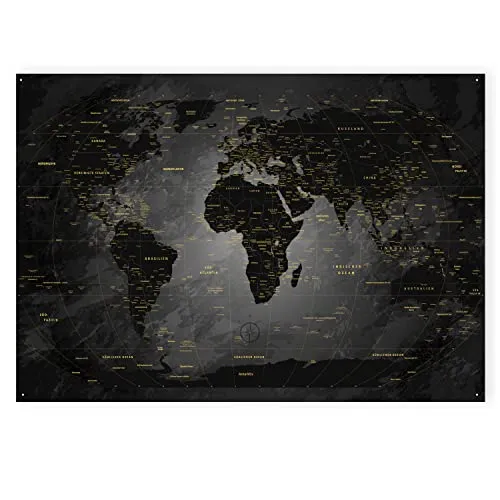 LANA KK Metallschild magnetische Weltkarte XXL - Metallschild, kreative magnetische Weltkarte im XXL-Format, perfekt für die Wanddekoration und als praktisches Planungstool.