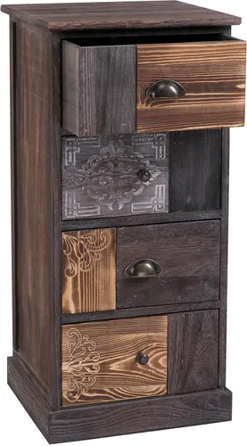 CARO-Möbel Kommode MARA - Schubladenkommode im Vintage Look mit 4 Schubladen für optimalen Stauraum und einladende Wohlfühlatmosphäre. Aus Paulownia Holz, warmes Design und diverse Metallgriffe.