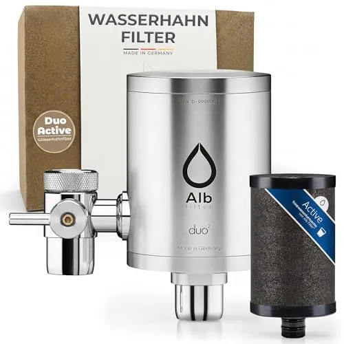Alb Filter Wasserhahnfilter Duo Active - Hochwertiger Wasserfilter für den Wasserhahn - Edelstahl Natur, verbessert die Wasserqualität und sorgt für reines Trinkwasser direkt aus dem Hahn.