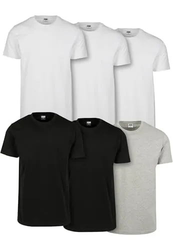 Urban Classics Herren T-Shirt Basic Tee 6-Pack – Bequeme Basic T-Shirts für Männer - Vielseitige Basic T-Shirts in 6 Farben, aus 100% Baumwolle für angenehmen Tragekomfort. Ideal für den Alltag mit figurnahem Schnitt und Rundhalsausschnitt.