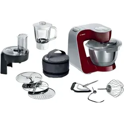 Bosch MUM58CR60 Küchenmaschine 1000Watt mit Mixaufsatz und Durchlaufschnitzler - rot - Schwarz/Rot/Silber