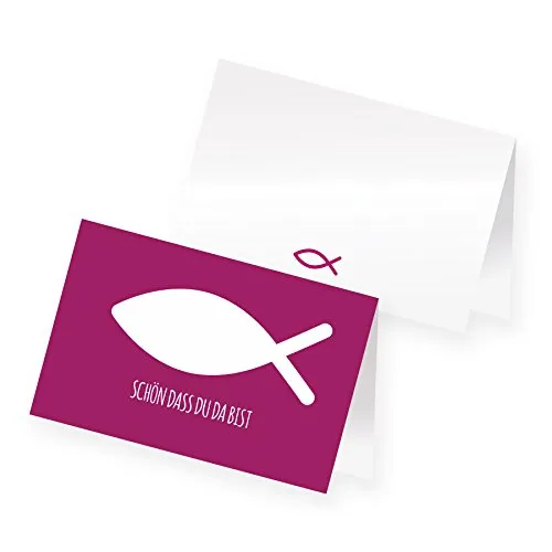 itenga 24 x Tischkarten Platzkarten Namensschild Fisch Kommunion Taufe Konfirmation (pink)