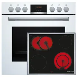 HND411LW63 Herdset mit 5 Heizarten - Sets, modernes Elektrokochfeld mit LED-Display und elegantem Rahmen in Weiß für präzises Kochen und stilvolles Küchendesign.