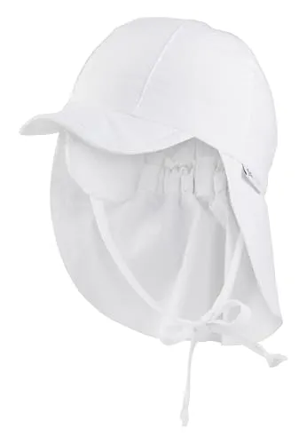 Sterntaler Schirmmütze Nacken - Unisex Baby- und Kinder Mütze mit Nackenschutz und einsteckbaren Ohrenklappen - UV-Schutz 50+ Sommermütze zum Binden - Popeline (Bio) Kopfbedeckung - weiß, Größe 51
