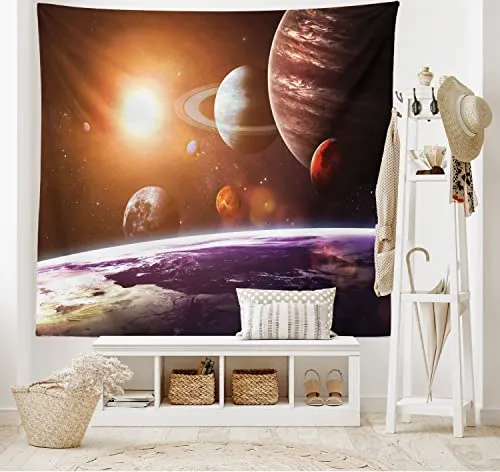 ABAKUHAUS Galaxis Wandteppich und Tagesdecke, Space View Sonnensystem aus Weiches Mikrofaser Stoff Waschbar ohne Verblassen Digitaldruck, 230 x 140 cm, Magenta Orange