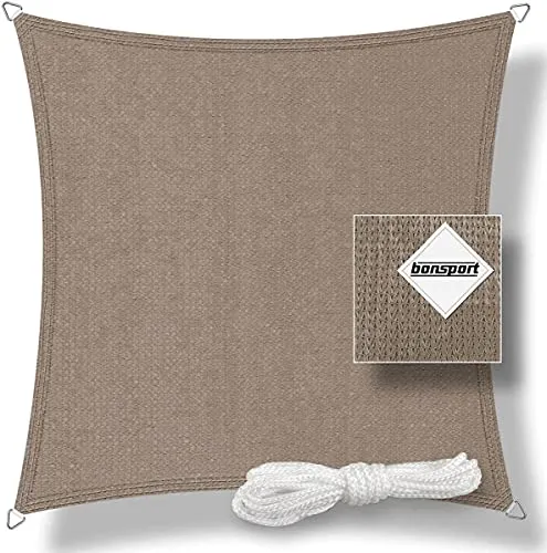 bonsport Sonnensegel Quadrat 2x2m Taupe, HDPE - Hochwertiges Sonnensegel aus wetterfestem, UV-beständigem HDPE mit optimaler Spannung dank konkaven Schnitt. Rostfreie Edelstahl-Halteösen sorgen für höchste Sicherheit und Langlebigkeit.