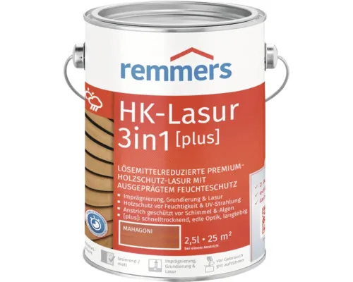 Remmers HK-Lasur 3in1 [plus] mahagoni, matt, 2,5 Liter - Premium Holzlasur für außen – 3-in-1 Lösung mit Imprägnierung, Grundierung und Lasur für optimalen Holzschutz gegen Feuchtigkeit und UV-Strahlung.