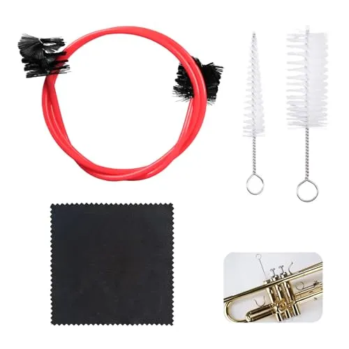 Trompeten Reinigungs- und Pflege-Set, inklusive Mundstückbürste, Ventilbürste und flexibler Bürste, aus langlebigem Kunststoff und Metall, geeignet für Trompeten, Kornette und Posaunen, in Rot