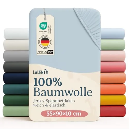 Laleni Jersey Spannbettlaken, 55x90cm, für Baby Beistellbett & Stubenwagen, 100% Baumwolle, Oeko-TEX Zertifiziert, Hellblau