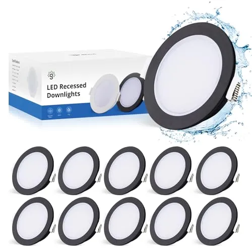 Gr4tec LED Einbaustrahler 230V Schwarz – 10x 5W Flachspots für Decken - Moderne 10er-Set LED Einbaustrahler mit IP65 Schutz für Feuchträume. Ultraflaches Design (35mm) für einfache Installation und stimmungsvolle Beleuchtung in jedem Raum.