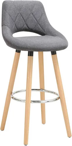 Woltu Barhocker mit Lehne und Fußstütze - Eleganter Barstuhl aus Holz mit dunkelgrauem Leinenbezug, ideal für Küchen und Bars, belastbar bis 120 kg und bietet hohen Sitzkomfort.