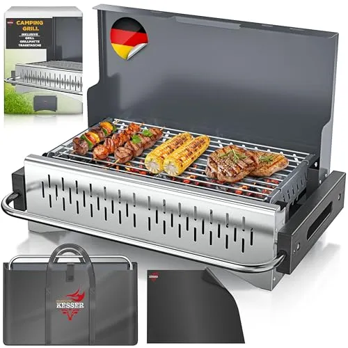 KESSER® Klappgrill tragbarer Camping Grill - Campinggrill aus pulverbeschichtetem Stahl, wetterbeständig und inklusive Grillrost, Grillmatte & Tragetasche – ideal für Camping, Picknick & Angeln.