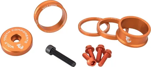 Wolf Tooth Anodized Bling Kit in Orange - Individuelles Bling Kit für Fahrradlenkköpfe mit ultraleichter Headset-Kappe und passenden Schrauben. Hergestellt aus hochwertigem Aluminium für eine stilvolle Optik und einfache Montage.