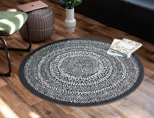Teppich Rund Fairy Circles, Ø120 cm – In- & Outdoor - Vielseitiger und stilvoller Teppich aus 100% Polypropylen, ideal für Innen- und Außenbereiche. Verleiht jedem Raum ein modernes Ambiente.