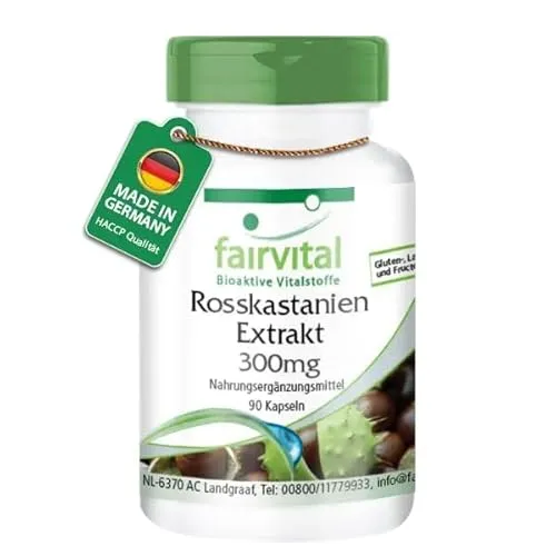 fairvital Rosskastanien-Extrakt 300mg, 90 Kapseln, schluckfreundlich, HOCHDOSIERT mit 20% Aescin, Aesculus hippocastanum, VEGAN