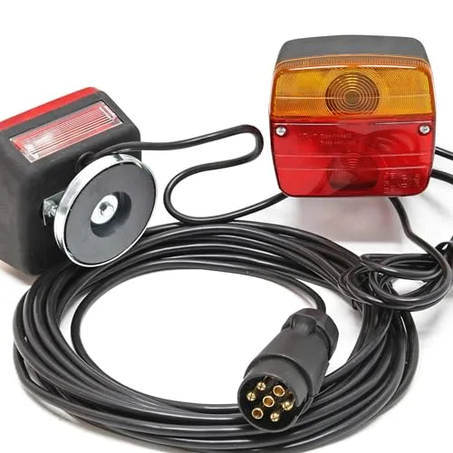 Wiltec Rückleuchten für Anhänger mit Magnethalterung - Rücklicht-Komplettsets mit 7-poligem Stecker und 7,5 m Kabel, ideal für schnelle Installation und zuverlässige Beleuchtung unter allen Bedingungen.