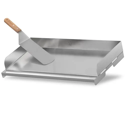 BBQ-Toro Edelstahl Grillplatte mit Grillspachtel | 49,5 x 28 cm - Grillplatten für Holzkohle und Gas, vielseitig einsetzbar für Steak, Eier und Gemüse. Robuste Edelstahlqualität sorgt für gleichmäßige Wärmeverteilung und perfekten Grillgenuss.