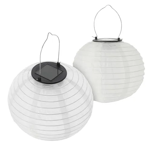 LED Solar Lampion aus Nylon - 2 Stück 30 cm - Garten Deko Beleuchtung warm weiß - Solarleuchte Laterne Leuchtkugel Dekoleuchte Partylicht für Außen wetterfest