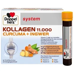 Doppelherz system Kollagen 11.000 Curcuma + Ingwer 30X25 ml - rezeptfreie Trinkampullen, unterstützt die Hautelastizität und fördert das Wohlbefinden