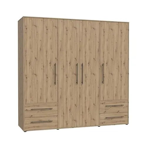 FORTE Drehtürenschrank Mokkaris - TOPSELLER mit 3 oder 4 Türen - Drehtürenschrank im modernen Design, bietet viel Stauraum und praktische Schubladen. Ideal für eine ordentliche Kleideraufbewahrung und harmoniert mit verschiedenen Einrichtungsstilen.