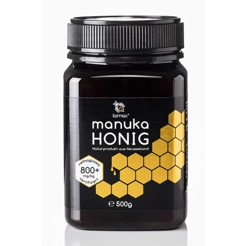 Larnac Manuka-Honig MGO 800+ (500g) - Brotaufstrich aus Neuseeland, zertifiziert mit Methylglyoxal-Gehalt von 800+, ideal für Gesundheit und Wohlbefinden.