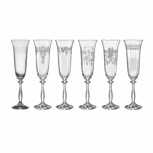 Kristall Bohemia Royal Sektgläser Set 6er - Elegantes 6er Set Sektgläser mit 190 ml Volumen, kunstvollen Ornamenten und spülmaschinenfest. Ideal für besondere Anlässe und stilvolle Tischdekoration.