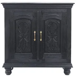 Vintage Sideboard Kommode Serena aus Holz in Schwarz - Handgefertigte Kommode Serena aus massivem Holz (90cm), vereint kunstvolle Gestaltung mit praktischer Funktionalität. Ideal für Schlafzimmer, Flur oder Wohnzimmer – bietet eleganten Stauraum und verleiht Ihrem Raum einen Hauch von Luxus.