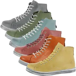 Andrea Conti Damen Schnürboots High Top Leder 0341500 - Gelb, Größe 39 EU - Damen-Sneaker aus butterweichem Rindsleder mit herausnehmbarer Innensohle und praktischer Reißverschluss-Schnürung, ideal für den Alltag.