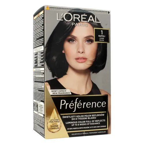 L’Oréal Paris Préférence Permanent-Haarfarbe Farbton 1 Black - Permanente Haarfarbe für Damen, mit langanhaltendem Farbton und strahlendem Glanz, ideal zum Kaschieren von grauem Haar.