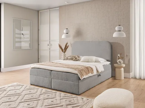 Boxspringbett AMADOR 180x200cm in Coral Grau - Stylisches Boxspringbett für Ihr Schlafzimmer, inklusive Kopfteil, Topper und Bettkasten für optimalen Komfort und Stauraum.