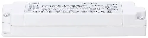 Nice Price VDE Elektroniktrafo 35-105W 230/12V 105VA Weiß - Transformatoren mit 105VA Leistung, ideal für effiziente Beleuchtungslösungen und ausgestattet mit 2 Jahren Garantie.