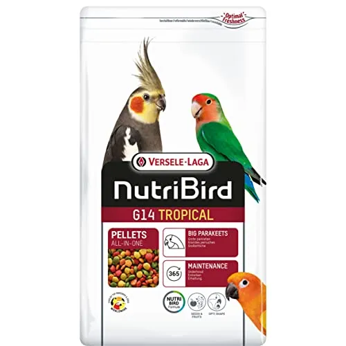VERSELE-LAGA NutriBird G14 Tropical - Extrudierte Pellets für große Sittiche - 3kg - Nahrhaftes Alleinfutter für große Sittiche, reich an Früchten und Erdnüssen. Unterstützt die Verdauung und sorgt für ein gesundes Gefieder. Ideal für eine ausgewogene Ernährung.