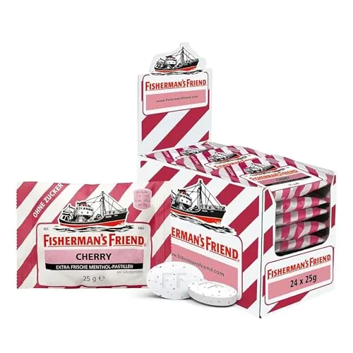 Fishermans-Friend Kräuterbonbons Cherry - Zuckerfrei, 600g - Süßes & Knabbereien - Menthol-Pastillen mit erfrischendem Kirschgeschmack, zuckerfrei und vegan. Praktische Großpackung mit 24 Beuteln für ein langanhaltendes Geschmackserlebnis.