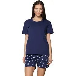 Merry Style Schlafanzug Damen Pyjama Zweiteiler Kurz aus Baumwolle Set MS10-177 blau XL