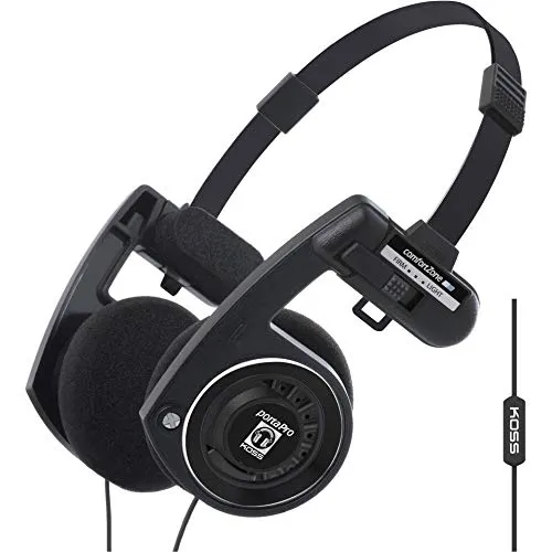 Koss Porta Pro with Micro Black - Kabelgebundene Kopfhörer mit Mikrofon, ideal für Anrufe und Musikgenuss in Schwarz, mit legendärem Tragekomfort und faltbarem Design.