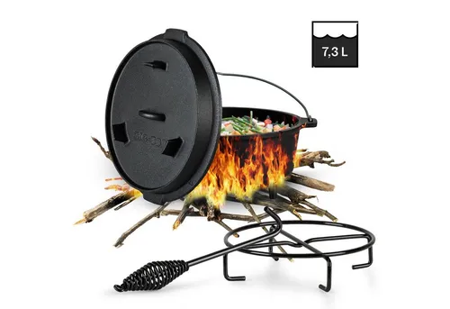 ToCis Big BBQ Dutch Oven Set Guernsey | 6qt Gusseisen Topf für perfekte Grillgerichte - Dutch Oven Set für sofortigen Einsatz, fertig eingebrannt, inklusive Deckelheber und Topfständer. Ideal für 4-8 Personen, perfektes Garen auf Grill oder Lagerfeuer.