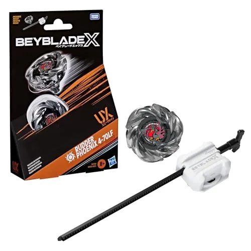 Hasbro Beyblade X Rudder Phoenix 4-70LF UX Starter Pack Set mit Takara Tomy Kreisel (Angriffs-Typ) und Starter, Kampfkreisel Spiel, Spielzeug, ab 8 Jahren