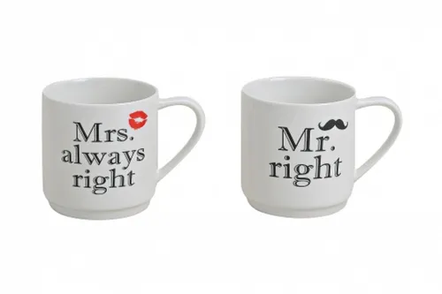 Becher Mr. Right  Mrs. Always Right Porzellan Hochzeit 2 er Set