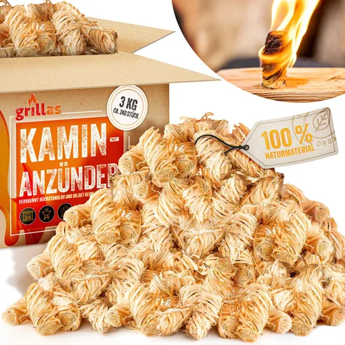 grillas®  Anzünder 3 kg Kaminanzünder Holzwolle Grillanzünder Holz Feueranzünder