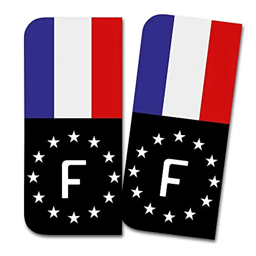 Kennzeichen Sticker passgenau für EU Feld 11x5cm Design Aufkleber für Nummernschild Folie KFZ Schwarz oder mit Fahne waschstraßenfest R167 (07 Frankreich, Mit Flagge) 2 x