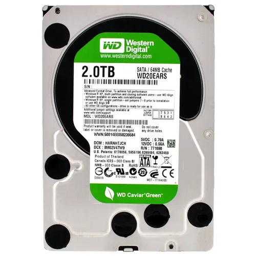 Western Digital 2TB WD20EARS Festplatte - Internes 3,5 Zoll HDD mit 5400 U/min, Hot Swap-fähig für einfache Installation und Austausch, ideal für Mac und PC.