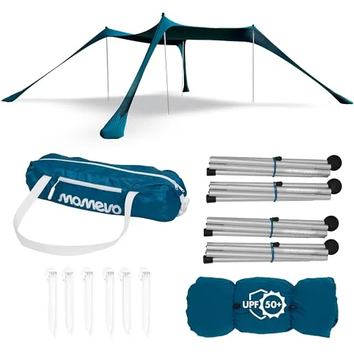 MOMEVO Sunsail Big Family Strandzelt - UV-Schutz Sonnensegel für bis zu 6 Personen - Strandmuscheln mit zertifiziertem UV Schutz UPF50+, bietet riesigen Schatten und ist windstabil. Ideal für Strand, Park oder Badesee, leicht und schnell aufbaubar.