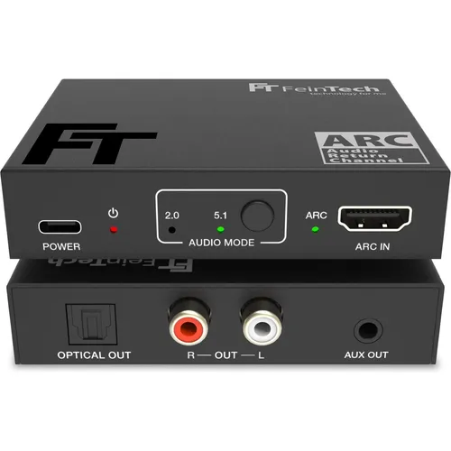 FeinTech AX130 HDMI eARC Audio Extractor - Audio-Adapter für flexibles Sound-Streaming, unterstützt HDMI-ARC, Lautstärke über TV-Fernbedienung steuerbar, ideal für moderne TVs ohne klassische Audioausgänge.