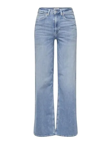 ONLY Damen Onlmadison Blush Hw Wide DNM Cro371 Noos - Light Blue Denim, XXL / 32L - Jeans mit hohem Taillenschnitt und Spitzen-Detail, ideal für einen modischen Look und bequem mit praktischen Taschen.