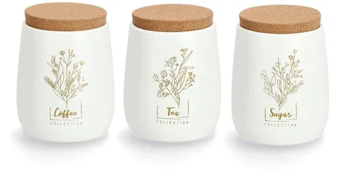 Zeller Present Vorratsdose "Flowers", weiß - Charmantes Set aus drei Vorratsdosen in Creme-Weiß mit Korkdeckel. Ideal zur Aufbewahrung von Lebensmitteln und Tees. Die nostalgischen Designs bringen Ordnung und Stil in deine Küche!