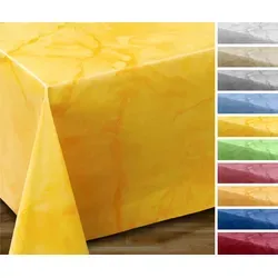 Beautex Tischdecke Wachstuchtischdecke Marmoroptik abwaschbar fleckenabweisend edel (1-tlg) gelb Rund | 140 cm x 140 cm